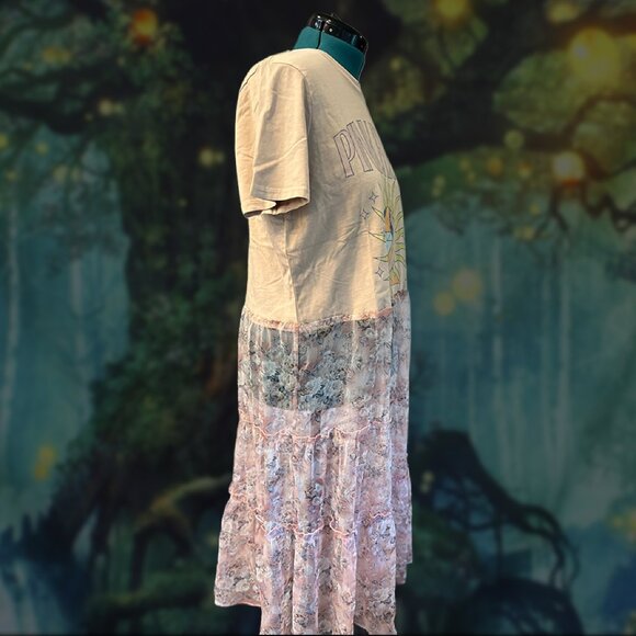 OOAK Pink Floyd Band Tee Maxi Dress | Spliced Chiffon Festival Boho | Size L - Picture 2 of 4